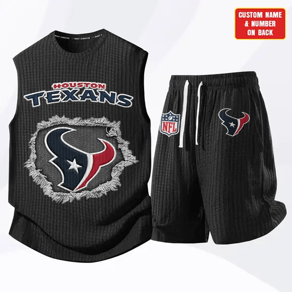 Houston Texans Waffle Knit Sleeveless Shorts Set PLCZPJ