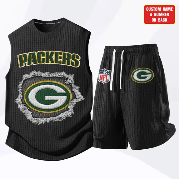 Green Bay Packers Waffle Knit Sleeveless Shorts Set PFBBPD