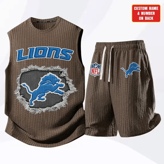 Detroit Lions Waffle Knit Sleeveless Shorts Set PRSDS6