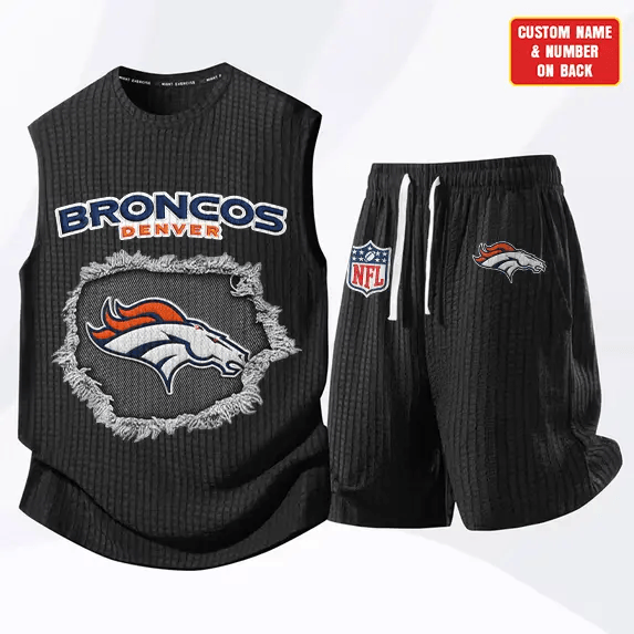 Denver Broncos Waffle Knit Sleeveless Shorts Set P55PDM