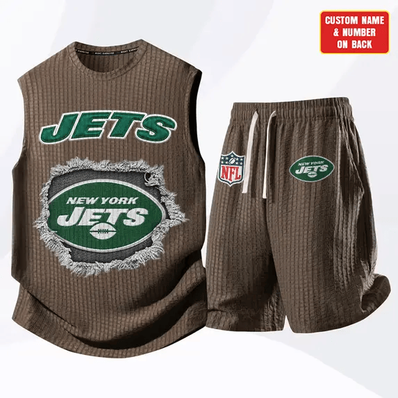 New York Jets Waffle Knit Sleeveless Shorts Set PATTQ2
