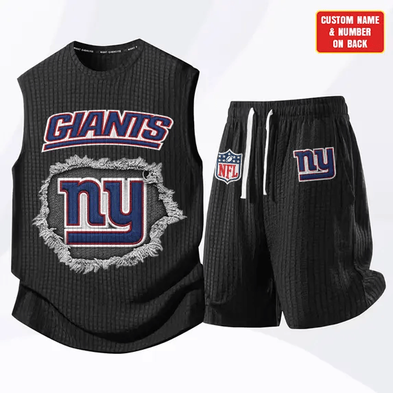 New York Giants Waffle Knit Sleeveless Shorts Set P2TDTB