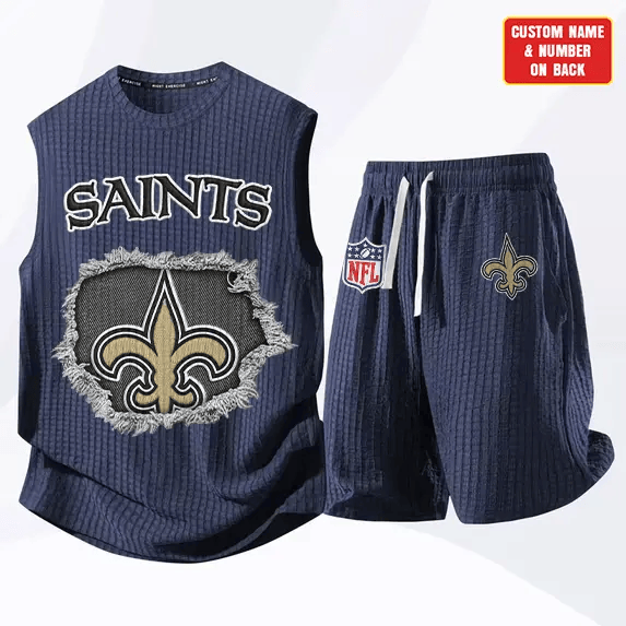 New Orleans Saints Waffle Knit Sleeveless Shorts Set PJ7N7V