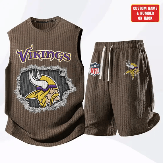 Minnesota Vikings Waffle Knit Sleeveless Shorts Set P86FZP