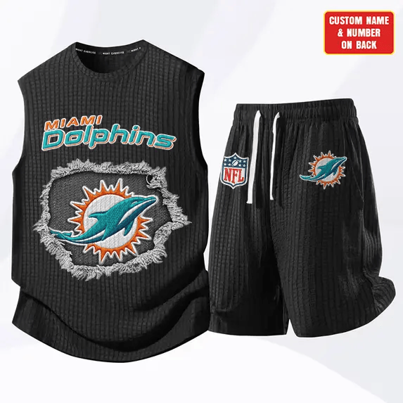Miami Dolphins Waffle Knit Sleeveless Shorts Set P79P8A