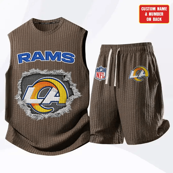 Los Angeles Rams Waffle Knit Sleeveless Shorts Set P6JKBX