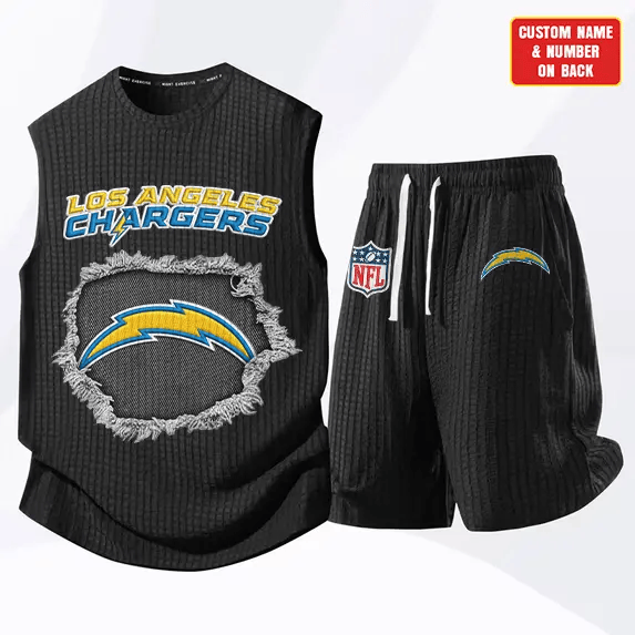 Los Angeles Chargers Waffle Knit Sleeveless Shorts Set PGW4FK