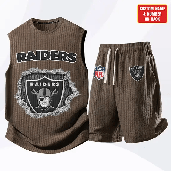 Las Vegas Raiders Waffle Knit Sleeveless Shorts Set PLTB2F