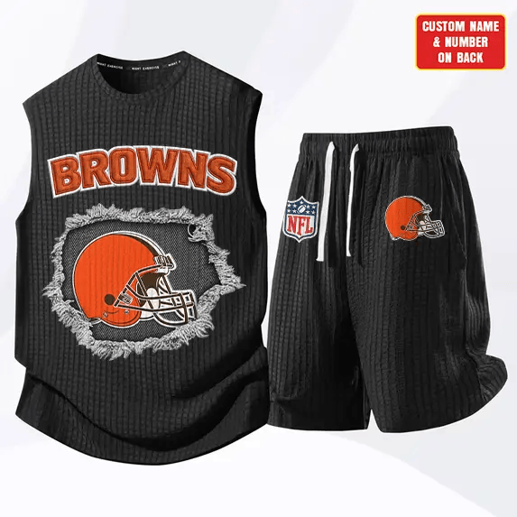 Cleveland Browns Waffle Knit Sleeveless Shorts Set P8MNQY