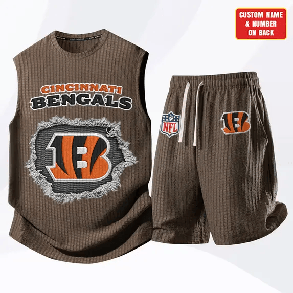 Cincinnati Bengals Waffle Knit Sleeveless Shorts Set PLHRPG