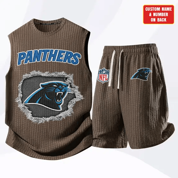Carolina Panthers Waffle Knit Sleeveless Shorts Set P6S6V7