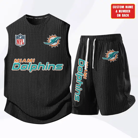 Miami Dolphins Waffle Knit Sleeveless Shorts Set P9MA4N