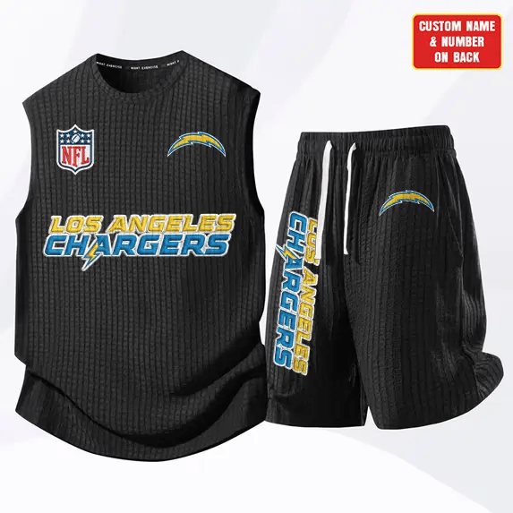 Los Angeles Chargers Waffle Knit Sleeveless Shorts Set PFF7QV