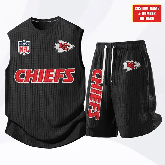 Kansas City Chiefs Waffle Knit Sleeveless Shorts Set PQ35AZ