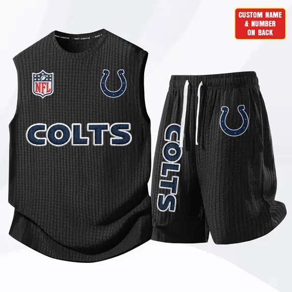 Indianapolis Colts Waffle Knit Sleeveless Shorts Set PLNT77