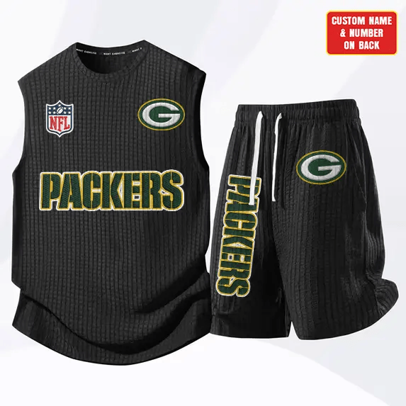 Green Bay Packers Waffle Knit Sleeveless Shorts Set PZ66J7