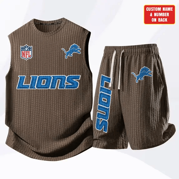 Detroit Lions Waffle Knit Sleeveless Shorts Set PDBVNM