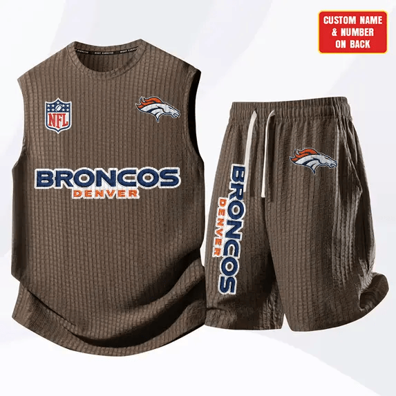 Denver Broncos Waffle Knit Sleeveless Shorts Set PAUDML