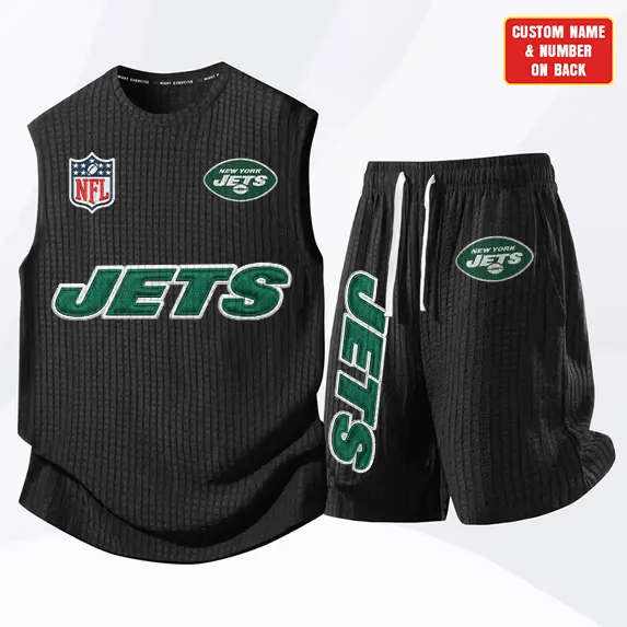 New York Jets Waffle Knit Sleeveless Shorts Set P43ZB6