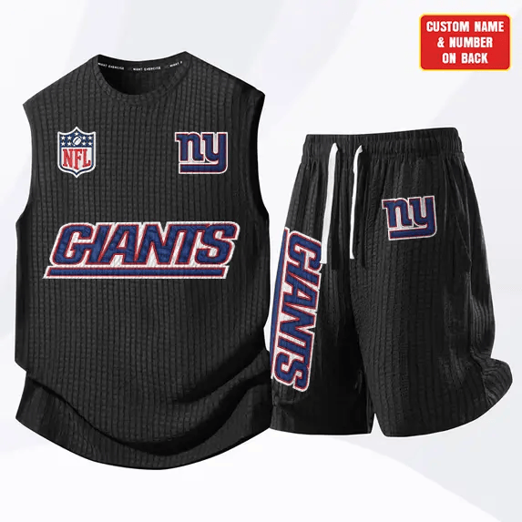 New York Giants Waffle Knit Sleeveless Shorts Set PJEZSE