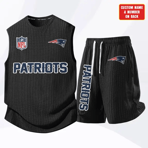 New England Patriots Waffle Knit Sleeveless Shorts Set PD9M29