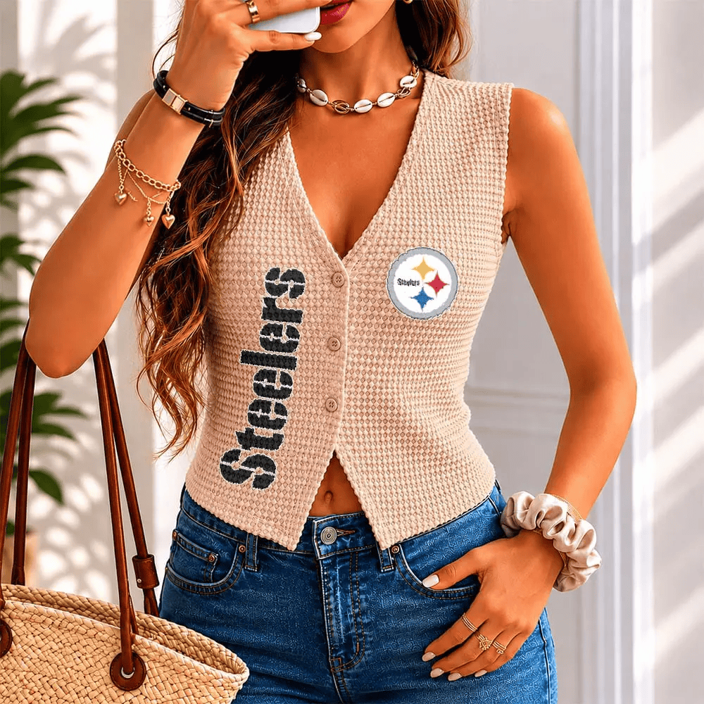 Pittsburgh Steelers Women’s Waffle Knit Button Vest PQ3EV6