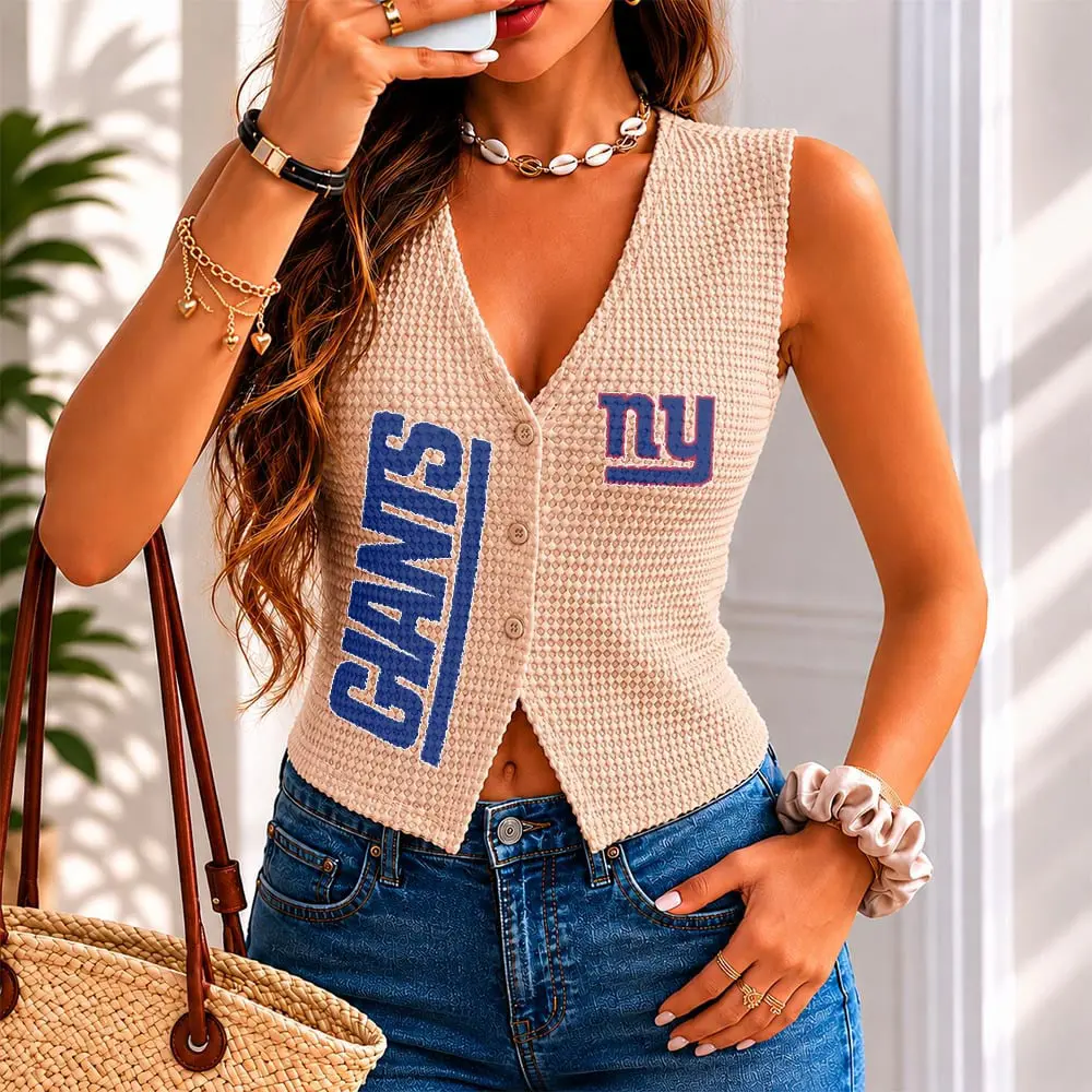 New York Giants Women’s Waffle Knit Button Vest PYZ7R3
