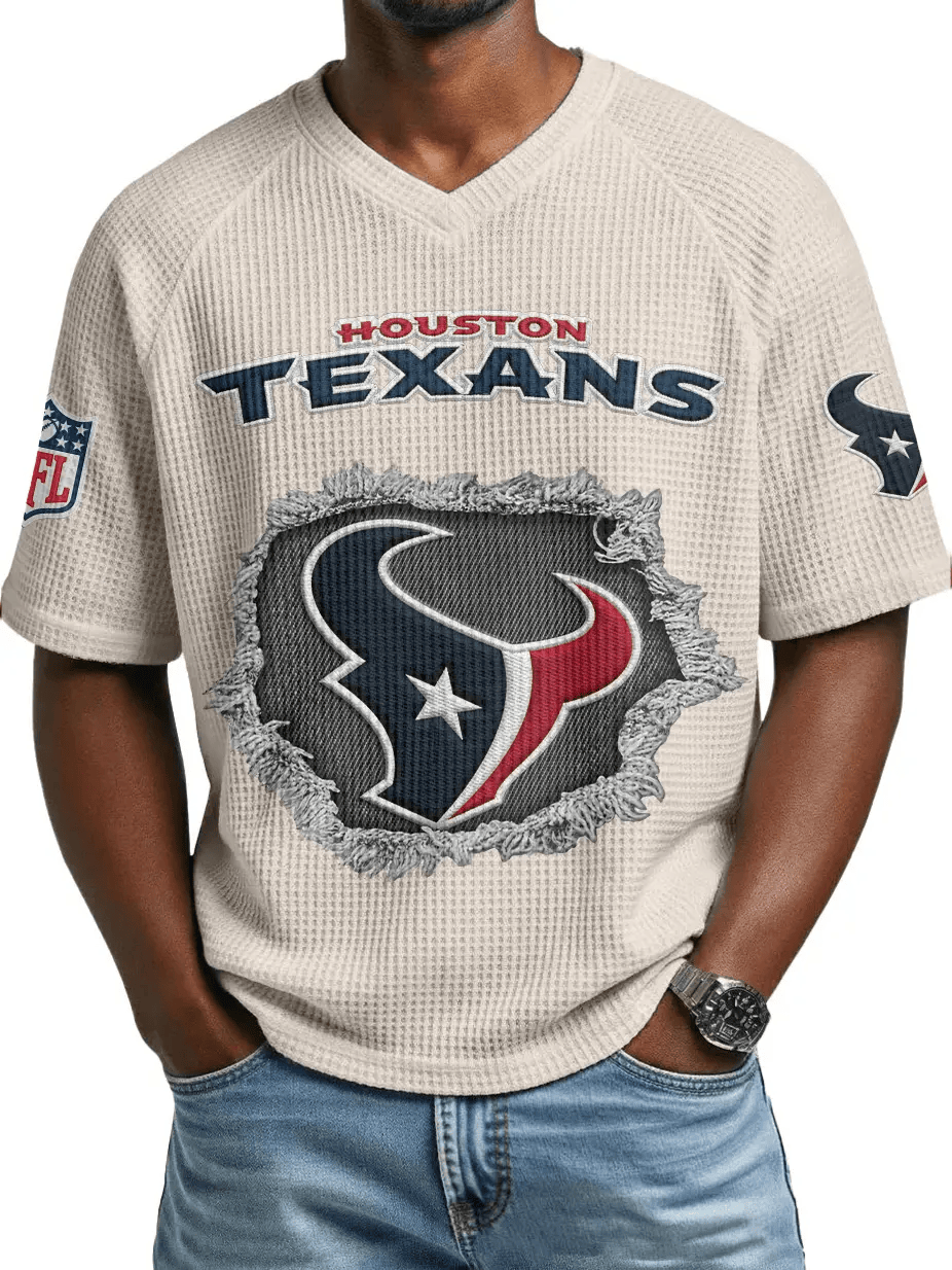 Houston Texans Men’s Waffle V-neck T-shirt PEXUKY