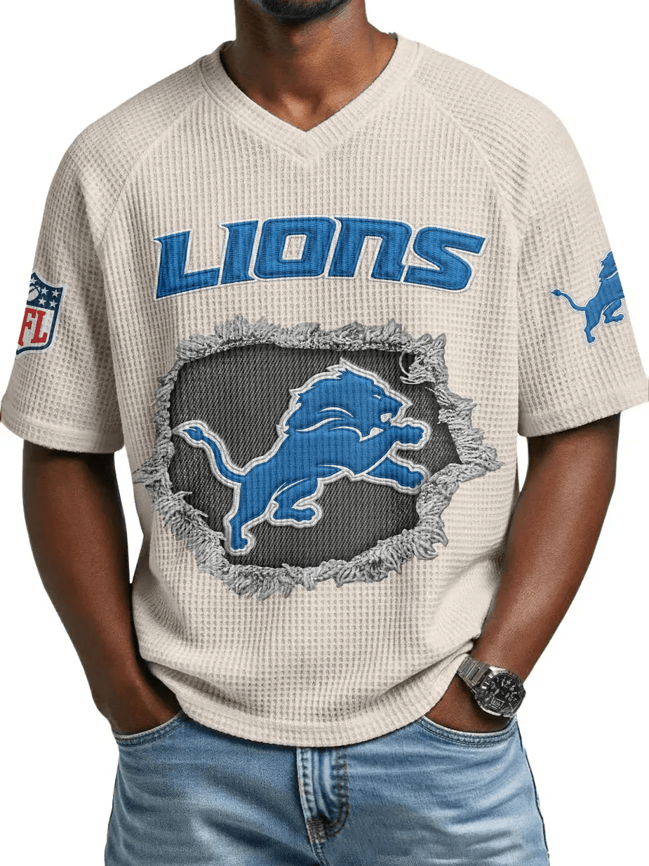 Detroit Lions Men’s Waffle V-neck T-shirt PKUMY9