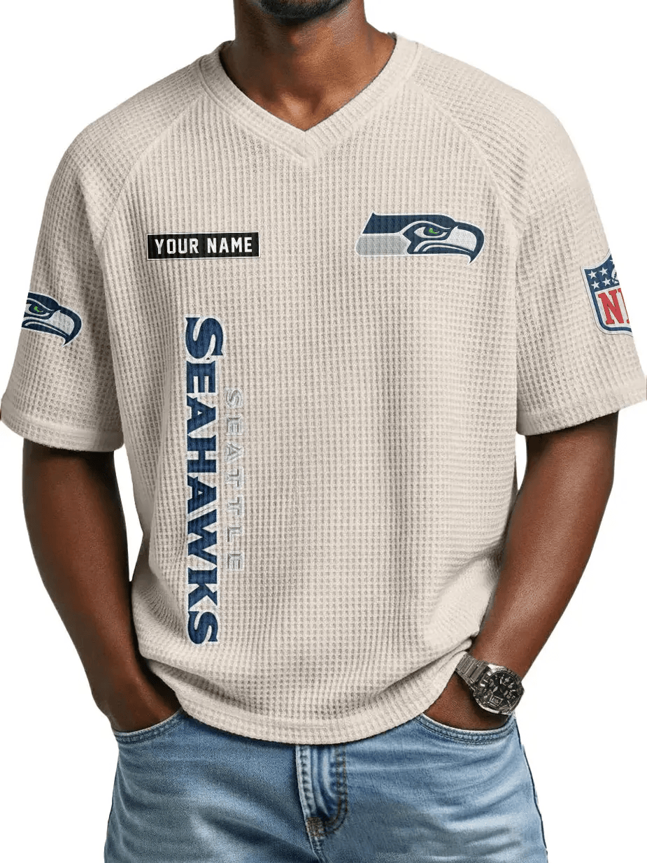 Seattle Seahawks Men’s Waffle V-neck T-shirt PK762Y