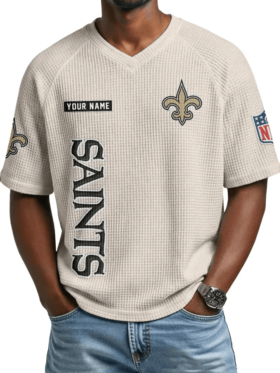 New Orleans Saints Men’s Waffle V-neck T-shirt P2M5ZQ