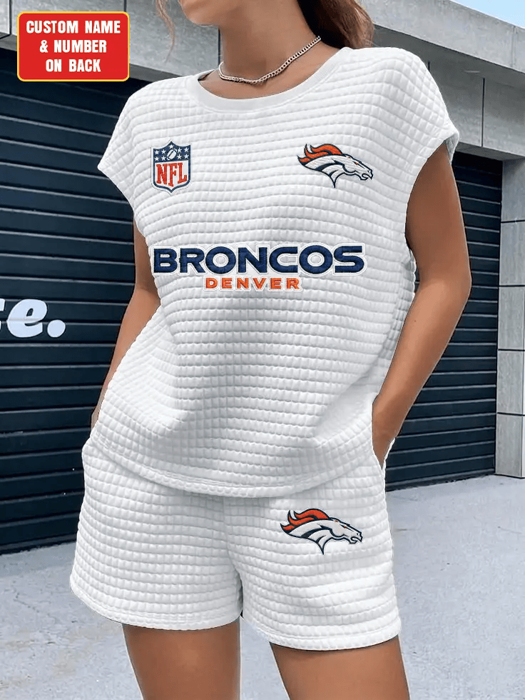 Denver Broncos Women Waffle Bat Sleeves Shirt And Shorts Set PG62ZB