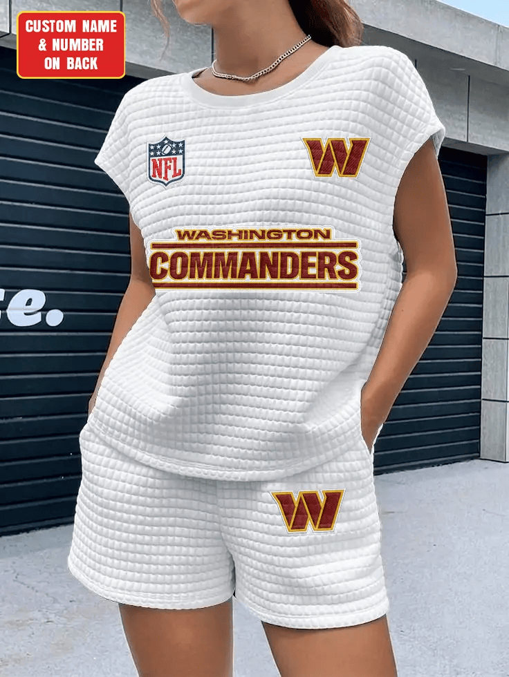 Washington Commanders Women Waffle Bat Sleeves Shirt And Shorts Set P3QN8J