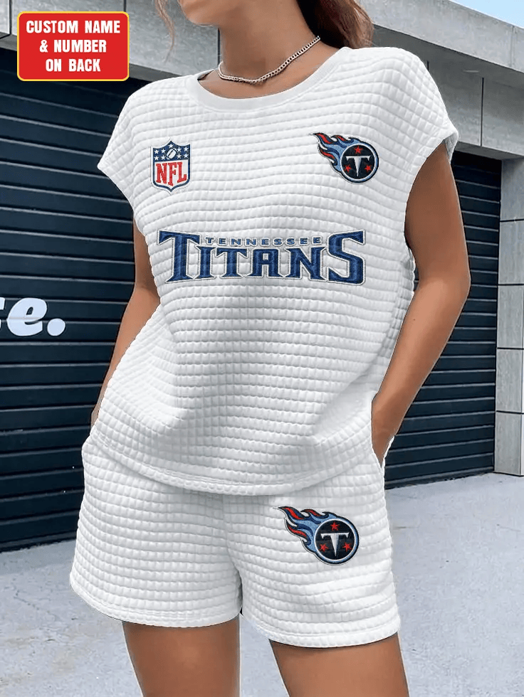 Tennessee Titans Women Waffle Bat Sleeves Shirt And Shorts Set PBXCUJ