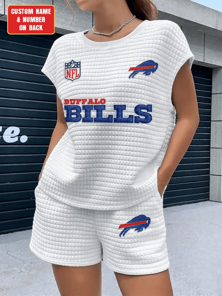 Buffalo Bills Women Waffle Bat Sleeves Shirt And Shorts Set PKTWFU