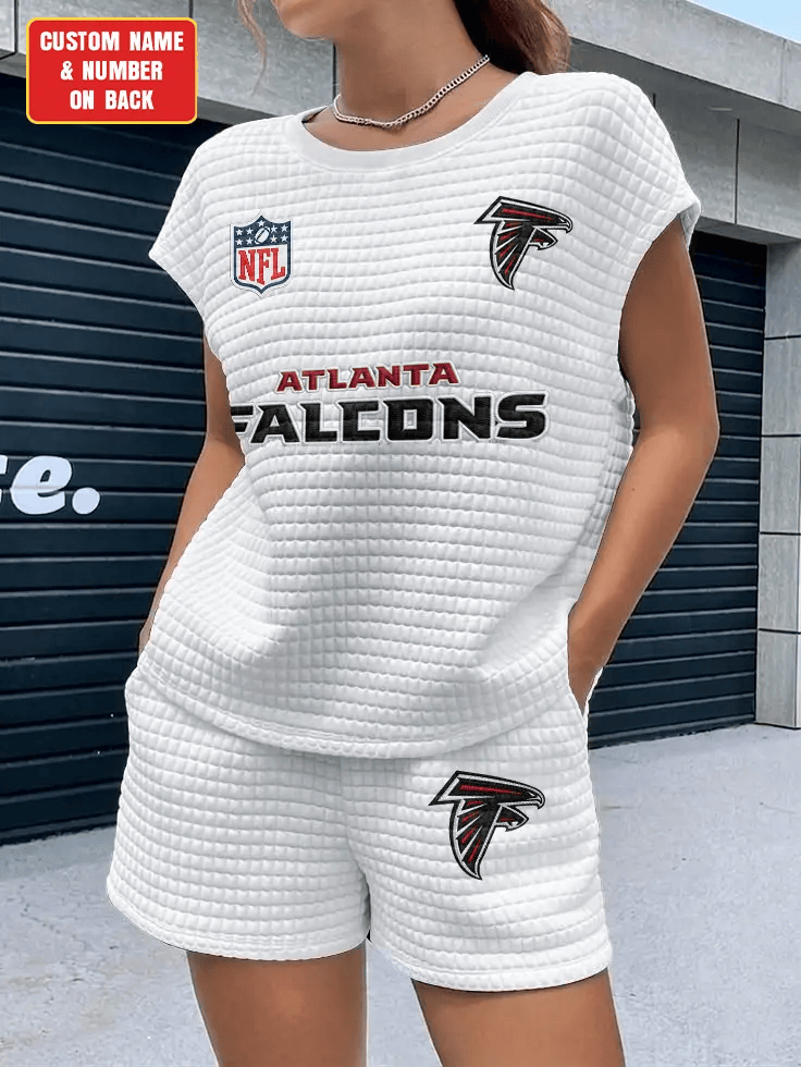 Atlanta Falcons Women Waffle Bat Sleeves Shirt And Shorts Set PCZAAJ