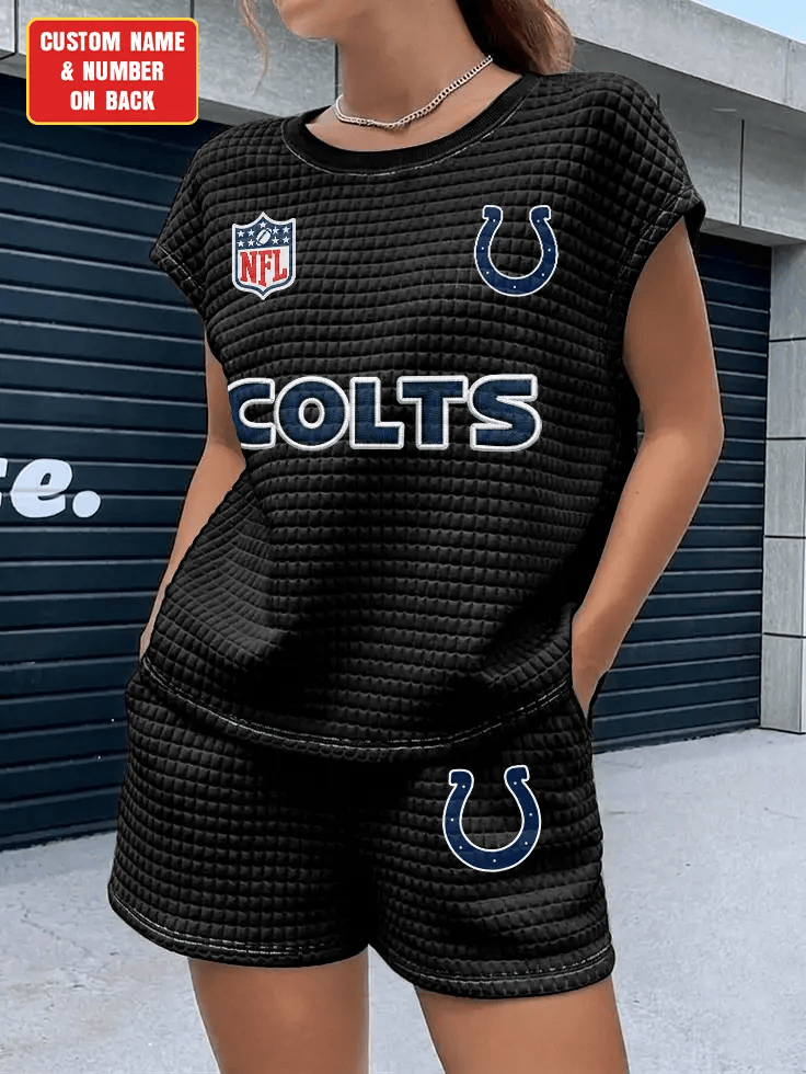 Indianapolis Colts Women Waffle Bat Sleeves Shirt And Shorts Set PPHBDG
