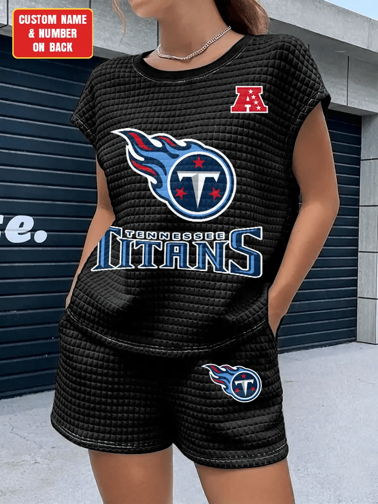 Tennessee Titans Women Waffle Bat Sleeves Shirt And Shorts Set PGBGFU