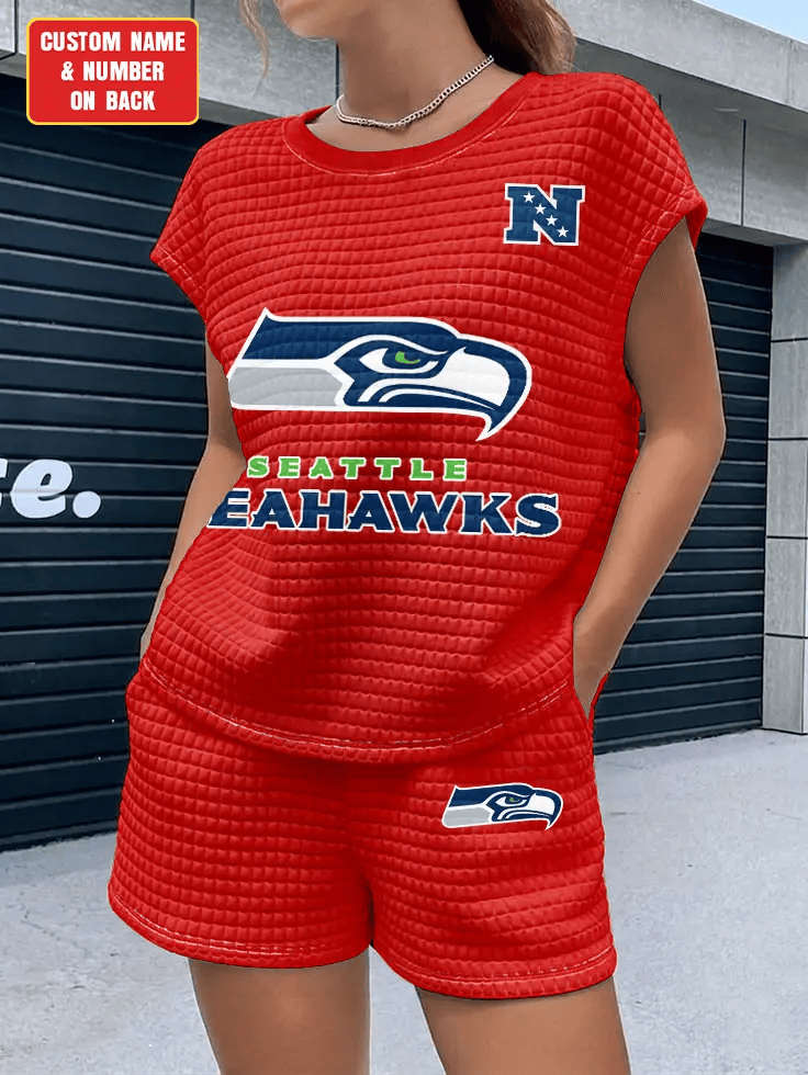 Seattle Seahawks Women Waffle Bat Sleeves Shirt And Shorts Set PB9N7F
