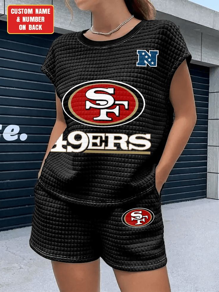 San Francisco 49ers Women Waffle Bat Sleeves Shirt And Shorts Set PSYV7N