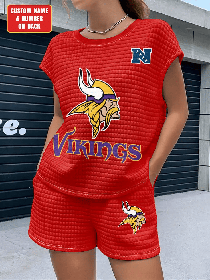 Minnesota Vikings Women Waffle Bat Sleeves Shirt And Shorts Set PBWGKJ