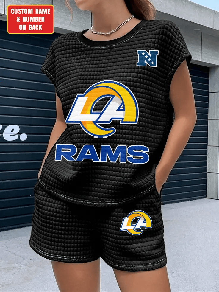 Los Angeles Rams Women Waffle Bat Sleeves Shirt And Shorts Set P5C5JQ