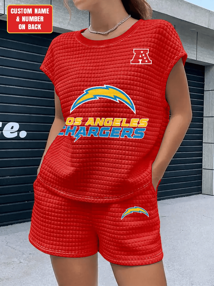 Los Angeles Chargers Women Waffle Bat Sleeves Shirt And Shorts Set P7A9XD