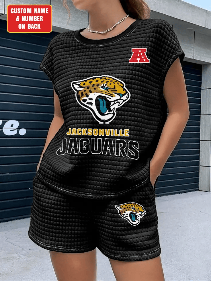 Jacksonville Jaguars Women Waffle Bat Sleeves Shirt And Shorts Set PYQYJB
