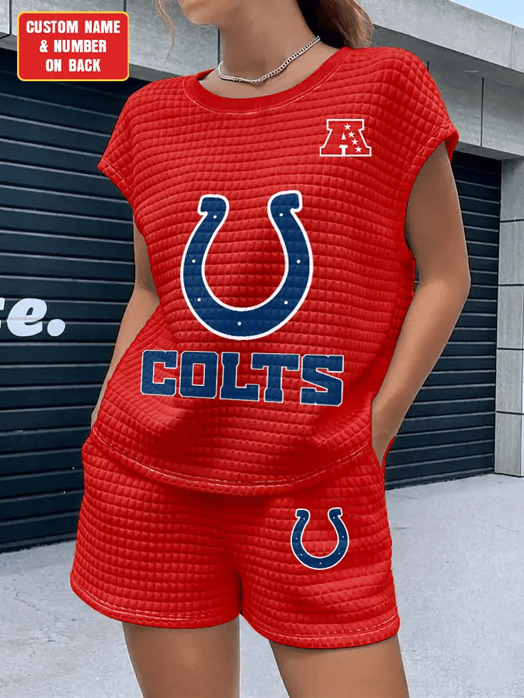 Indianapolis Colts Women Waffle Bat Sleeves Shirt And Shorts Set PGAPZH
