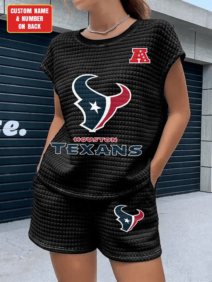 Houston Texans Women Waffle Bat Sleeves Shirt And Shorts Set PKW27X