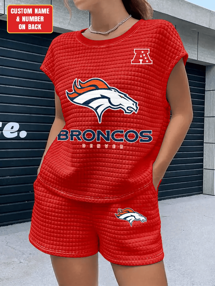 Denver Broncos Women Waffle Bat Sleeves Shirt And Shorts Set P8J5PE