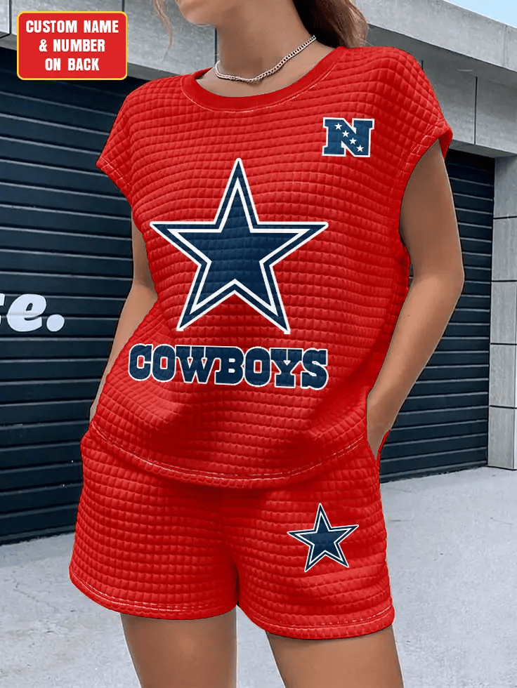 Dallas Cowboys Women Waffle Bat Sleeves Shirt And Shorts Set PXPPN9