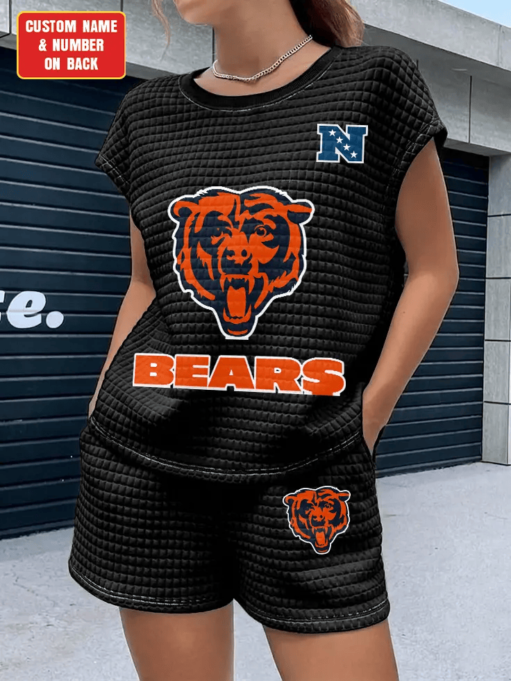 Chicago Bears Women Waffle Bat Sleeves Shirt And Shorts Set PF2JLY