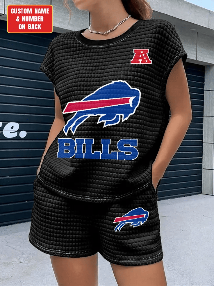 Buffalo Bills Women Waffle Bat Sleeves Shirt And Shorts Set PGF6F5